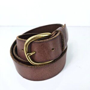 Eddie Bauer Dark Brown Brass Buckle Worn In Leather belt 1.25"